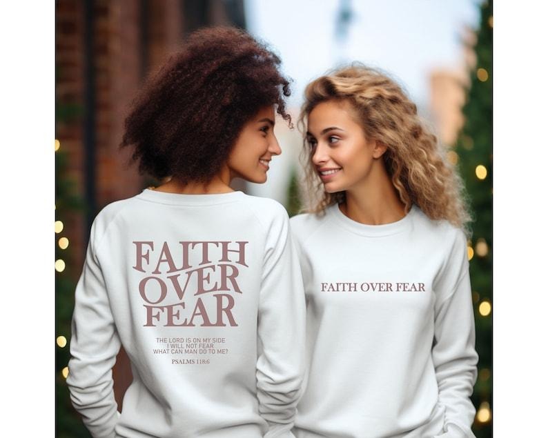 Faith Over Fear Christian Sweatshirt - Long Sleeve Round Neck T-Shirt with Bible Verse Design, Casual Style for Men and...
