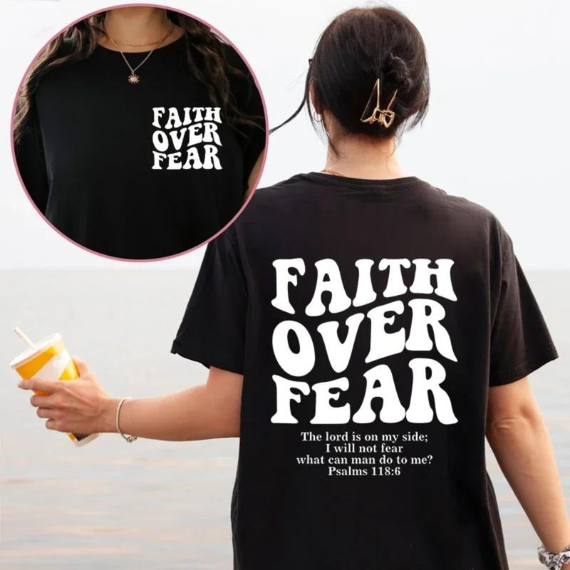 Faith Over Fear Christian Women T-shirts Christian Clothes Jesus Fashion Trendy T-shirts Bible Verse Sportwear Aesthetic...