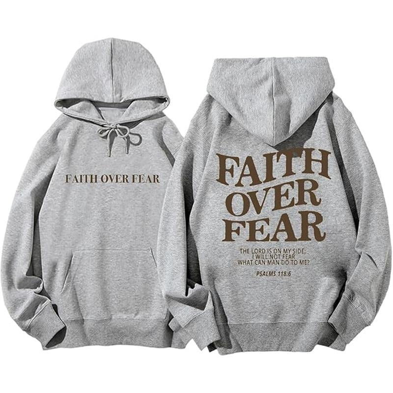 Faith Over Fear Christian hoodies Religious Sayings 2 Sided Graphic Hoodie Casual Street Style Fleece Fabric Pullover...