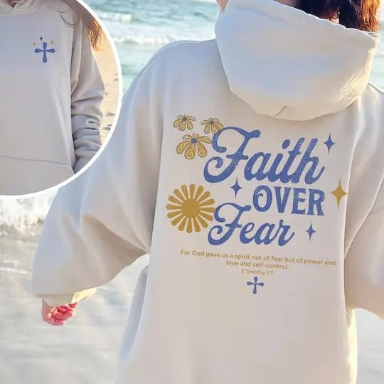 Faith Over Fear Hoodie, Christian Hoodie Bible Verse, Aesthetic Sweatshirts, Jesus Hoodie, Church hoodie, Trendy Hoodie...