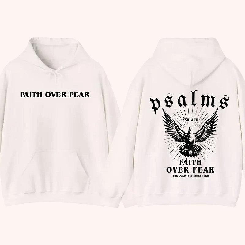 Faith Over Fear Hoodie, Psalms Bible Verse 2 Sided Graphic Hoodie Fleece Fabric Casual Hooded Sweatshirt Trendy Tops...