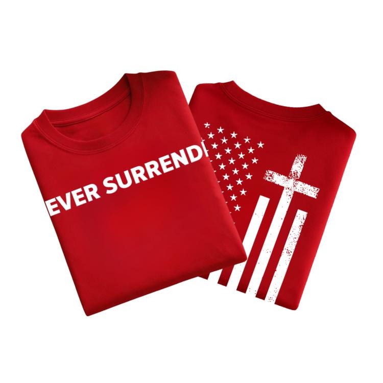 Faith Over Fear Shirt, Christian American Flag Tee, Never Surrender Patriotic T-Shirt, Religious Graphic Tee,...