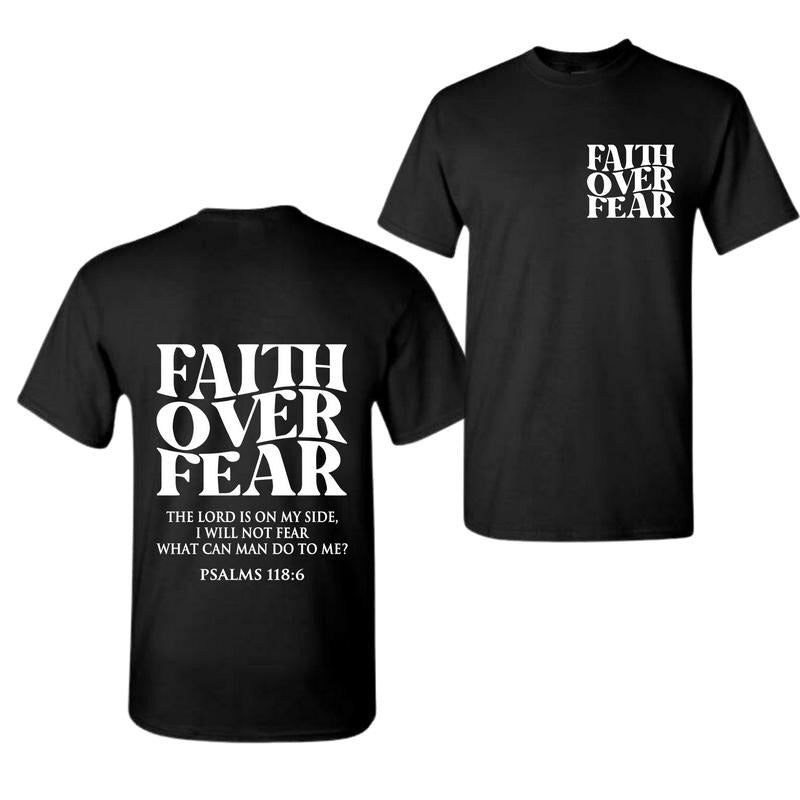 Faith Over Fear Tee Shirt, Christian T-Shirts, Jesus Shirt , Full Color, Full Size exchange Classic Cotton Hoodie Sweatshirt