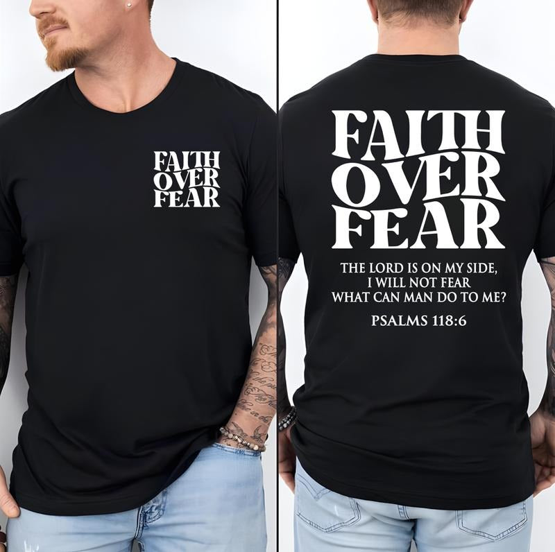 Faith Over Fear Tee Shirt, Christian T-Shirts, Jesus Shirt,Trending Shirt Summer, Classic Cotton Short Sleeve Top for Men