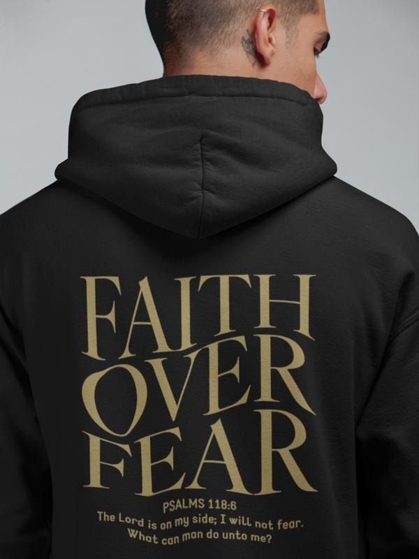 Faith Over Fear Unisex Men's Letter Print Drawstring Hoodie Loose Casual Pocket Long Sleeves Hooded Sweatshirt Pullover...