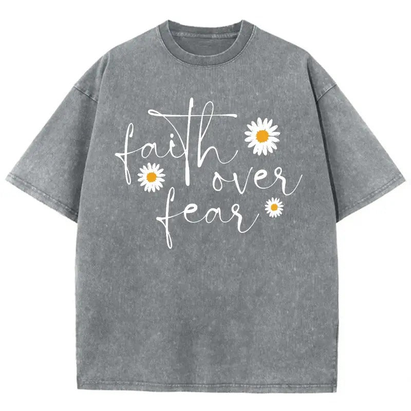 Faith Over Fear Unisex Washed T-Shirt, Christian t shirts, Christian Jesus  t shirts, Vintage 90s Graphic Tee Gift Cotton...