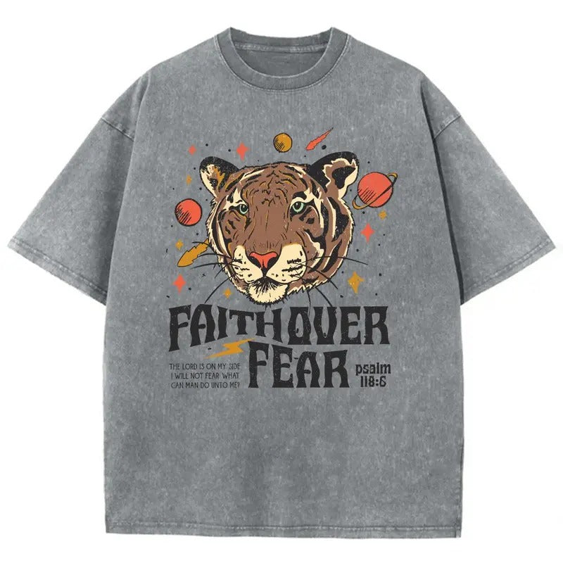 Faith Over Fear Unisex Washed T-Shirt, Christian t shirts, Christian Jesus  t shirts, Vintage 90s Graphic Tee Gift Cotton...