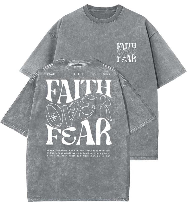 Faith Over Fear Washed Christian T Shirts Vintage 90s Top Womenswear Cotton Mineral Color Shirt Hoodie Sweatshirt