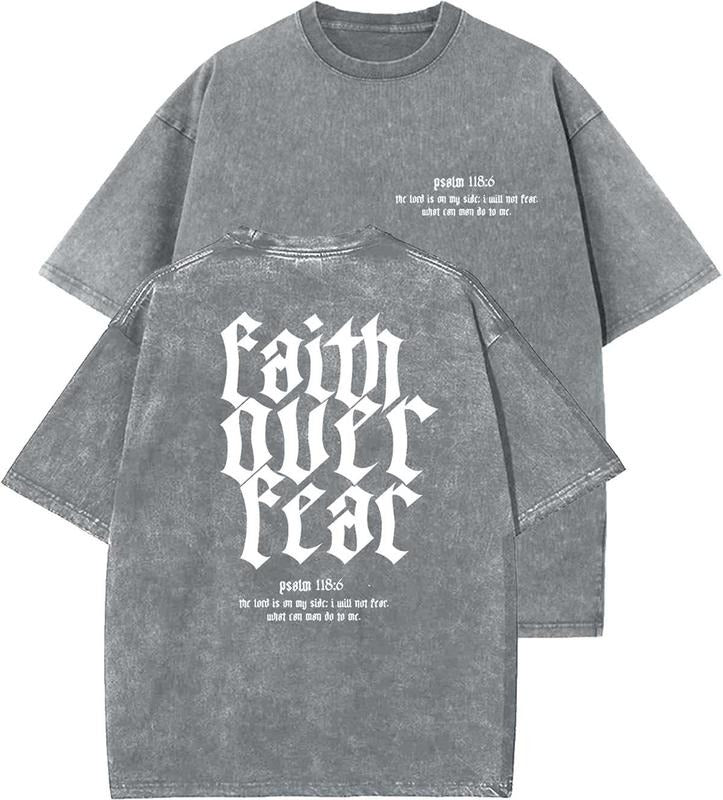 Faith Over Fear Unisex Washed T-Shirt, Christian t shirts, Vintage 90s Graphic Tee, Gift Top Womenswear Cotton Mineral...