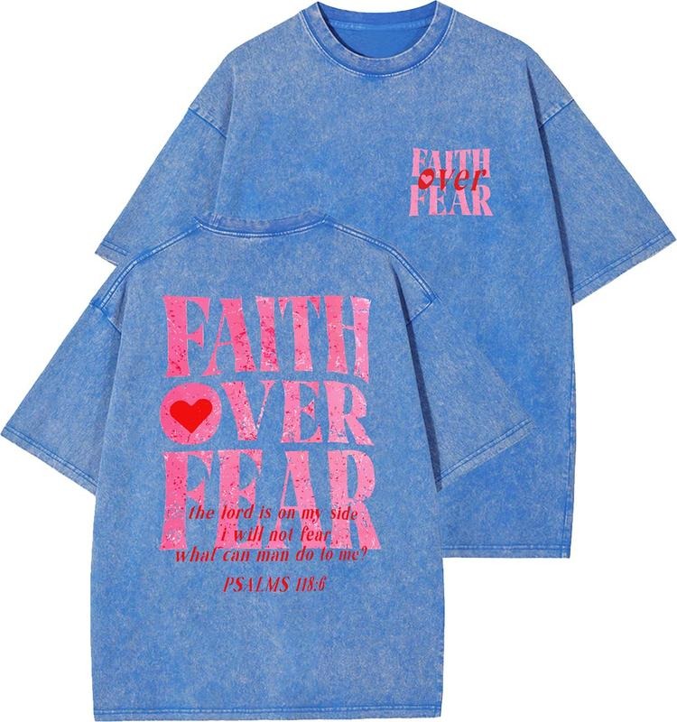 Faith Over Fear Unisex Washed T-Shirt, Christian t shirts, Vintage 90s Graphic Tee, Gift Top Womenswear Cotton Mineral...