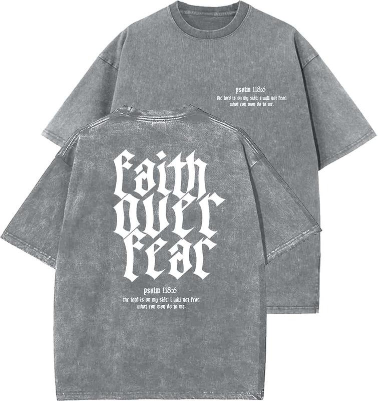 Faith Over Fear Unisex Washed T-Shirt, Christian t shirts, Vintage 90s Graphic Tee, Gift Top Womenswear Cotton Mineral...