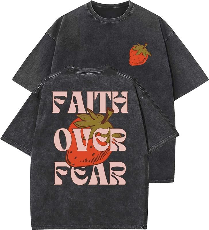 Faith Over Fear Unisex Washed T-Shirt, Christian t shirts, Vintage 90s Graphic Tee, Gift Top Womenswear...