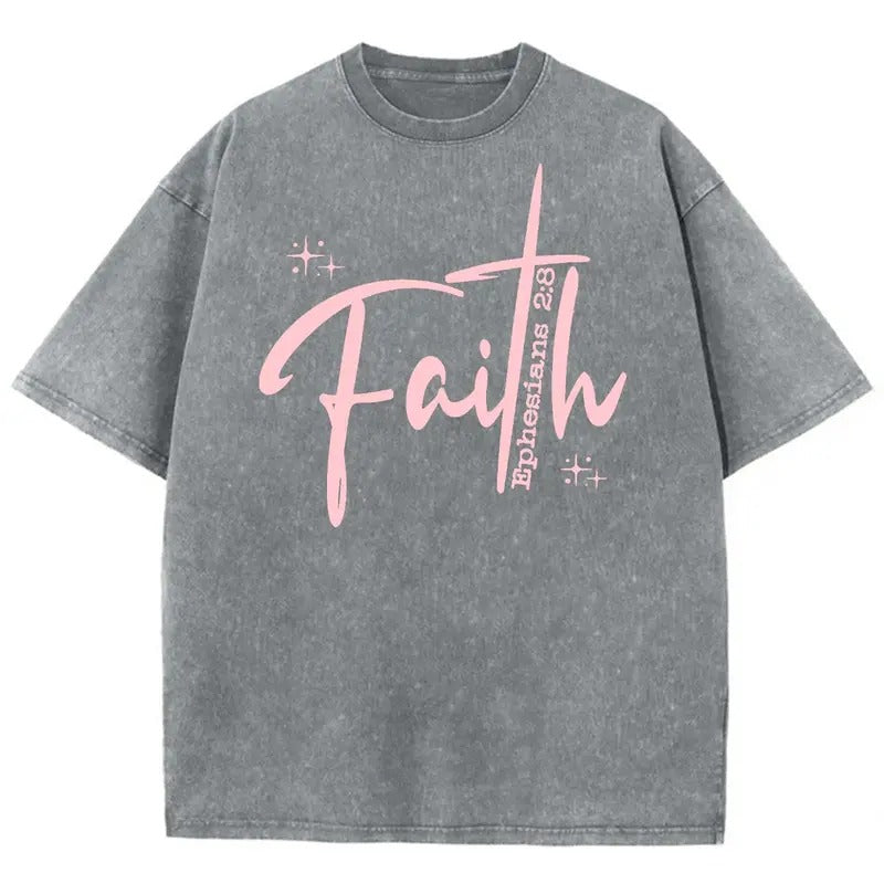 Faith Unisex Washed T-Shirt, Christian t shirts, Christian Jesus  t shirts, Vintage 90s Graphic Tee Gift Cotton Top,...