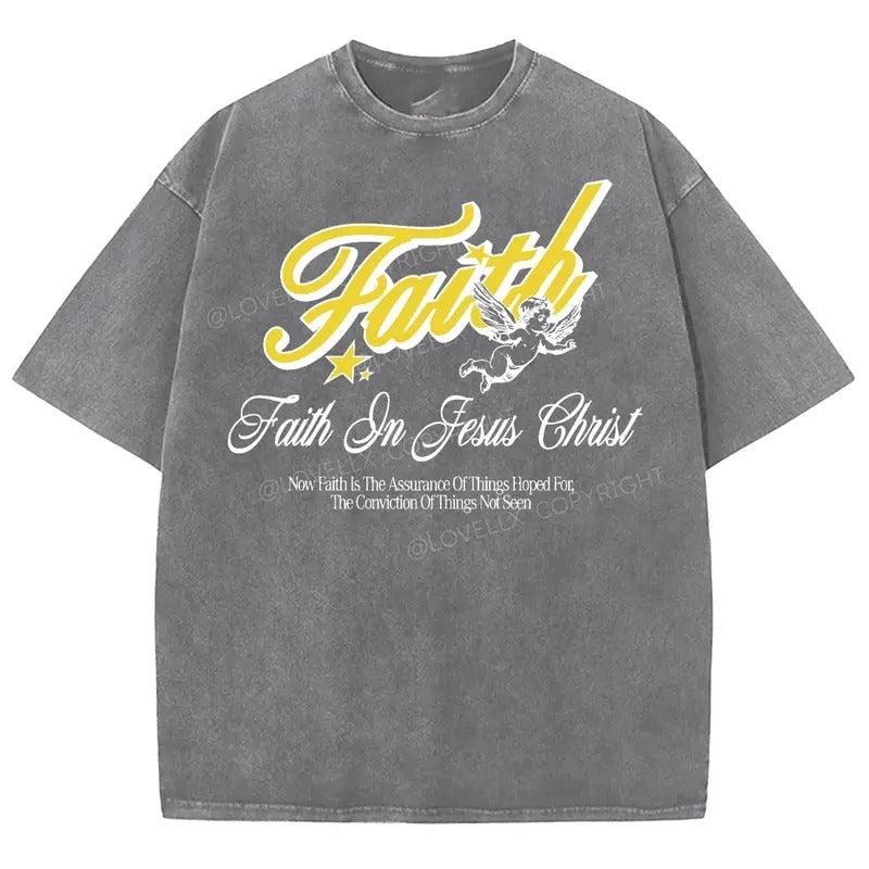 Faith Unisex Washed T-Shirt, Christian t shirts, Christian Jesus  t shirts, Vintage 90s Graphic Tee Gift Cotton Top,...