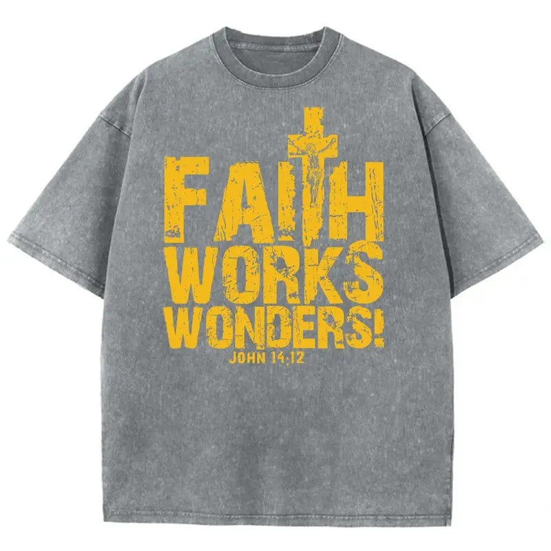 Faith Works Wonders Unisex Washed T-Shirt, Christian t shirts, Christian Jesus  t shirts, Vintage 90s Graphic Tee Gift...