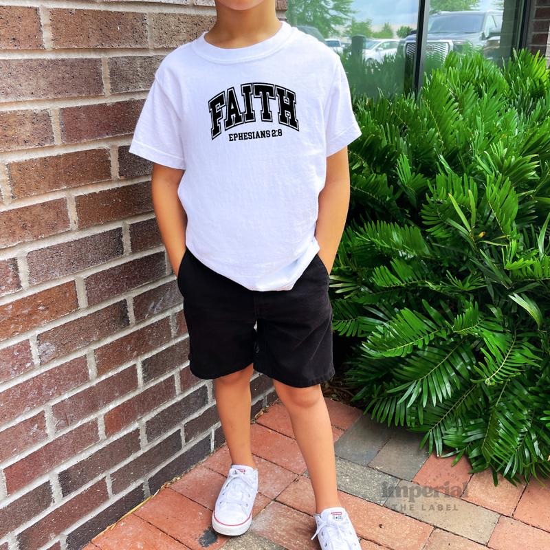 Faith Youth Sweatshirt and Kid's Comfort Colors T-Shirt, Christian Youth Crewneck, Inspirational Kids Pullover, Cozy...