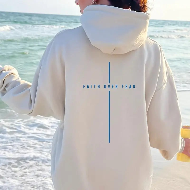 Faith over Fear Hoodie Front Back Design Faith Over Fear Sweatshirt Christian Hoodie Cotton Sweaters Shirt