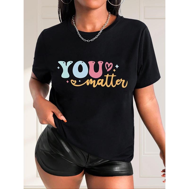 Chic Colorful Letter & Heart Print Women's T-Shirt - Casual Round Neck, Short Sleeve Top, Breathable 100% Cotton, Perfect...