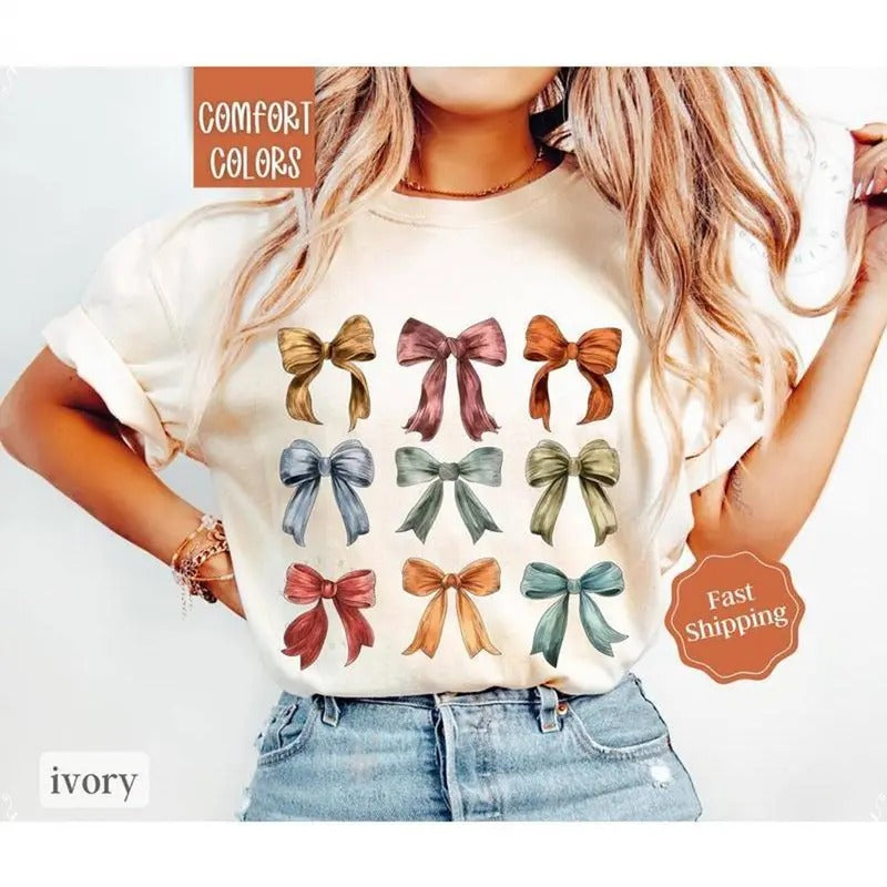 Fall Bow Shirt, Thankful Coquette Bow Shirt Cute Thanksgiving, Orange Shirt Fall Autumn Leaves Tshirt Hoodie Sweatshirt