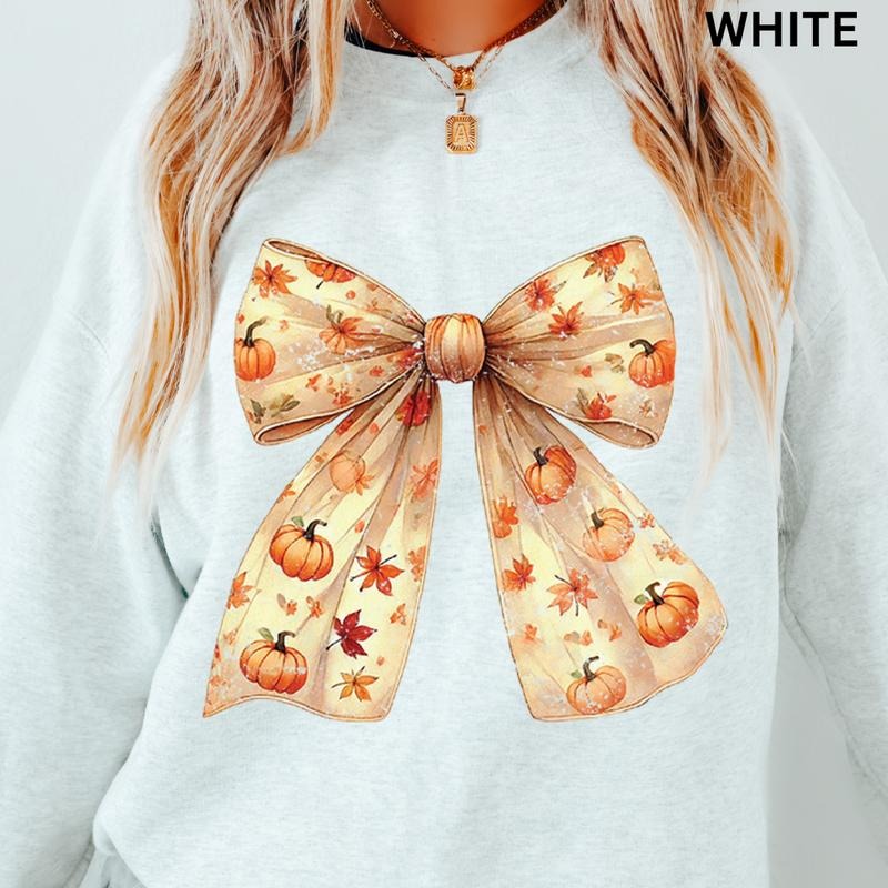 Fall Bow Sweatshirt, Fall Crewneck Sweatshirt, Halloween Bow Sweater, Oversized Sweatshirt for Fall Shirt Hoodie