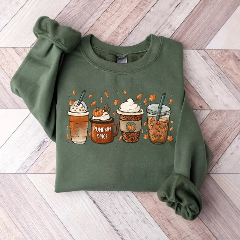 Fall Coffee Sweatshirt for Women, Thanksgiving Sweater, Fall Crewneck Pumpkin Spice Sweatshirt Cotton Womenswear Shirt Hoodie