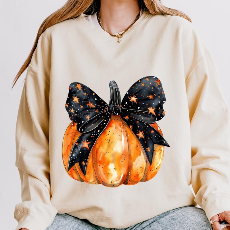 Fall Crewneck, Fall Pumpkin with Black Bow Sweatshirt, Vintage Fall Sweatshirts, fall Crewnecks, fall sweaters, first day...