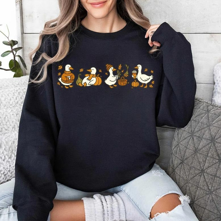 Fall Goose Shirt, Autumn Cozy Silly Goose Sweatshirt, Cute Fall Vibes Thanksgiving Tee, Coffee Pumpkin Gourd Shirt, Funny...