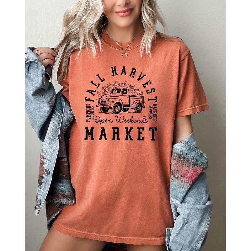 Fall Harvest Market, Hayrides, Pumpkins, Autumn, Thanksgiving, Halloween Shirt, Women's Comfort Color Tee, Tshirt Hoodie,...