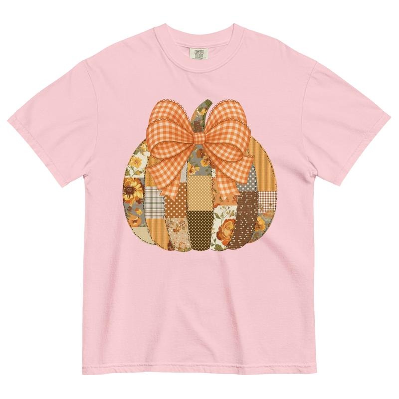 Fall Pumpkin Patchwork Graphic Tee~ Comfort Colors Halloween Unisex Apparel Relaxed Fit Printed In The USA Clothing...
