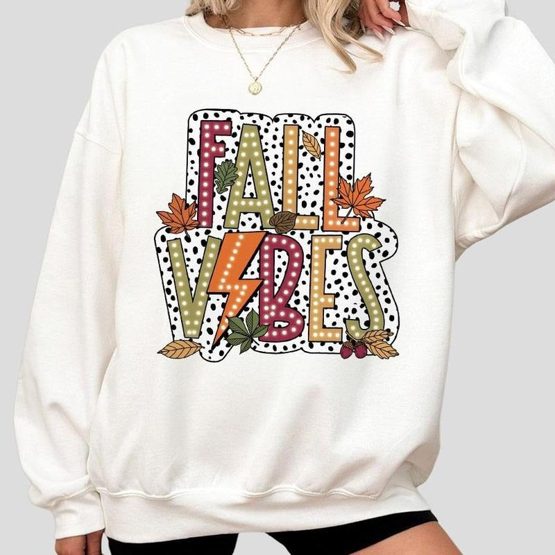 Fall Vibes Sweatshirt, Autumn Shirts, Shirt For Women, Leopard Fall Season Shirt, Retro Fall Sweatshirts, Fall Season...