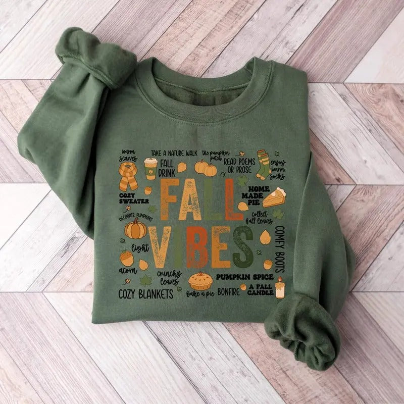 Fall Vibes Sweatshirt, Autumn Sweatshirt, Pumpkin Shirt, Thanksgiving Shirt Cotton Sweaters Hoodie | PrintMintTees.com