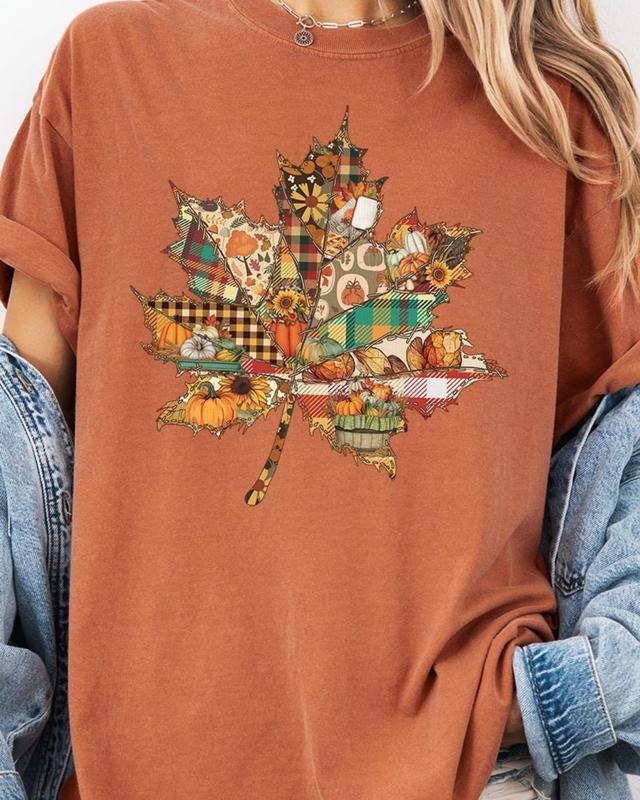 Falling For You Comfort Colors Adult Ring-Spun Cotton Tee Fit Top Women's Graphic T-Shirt with Autumn Leaf Design & Soft...