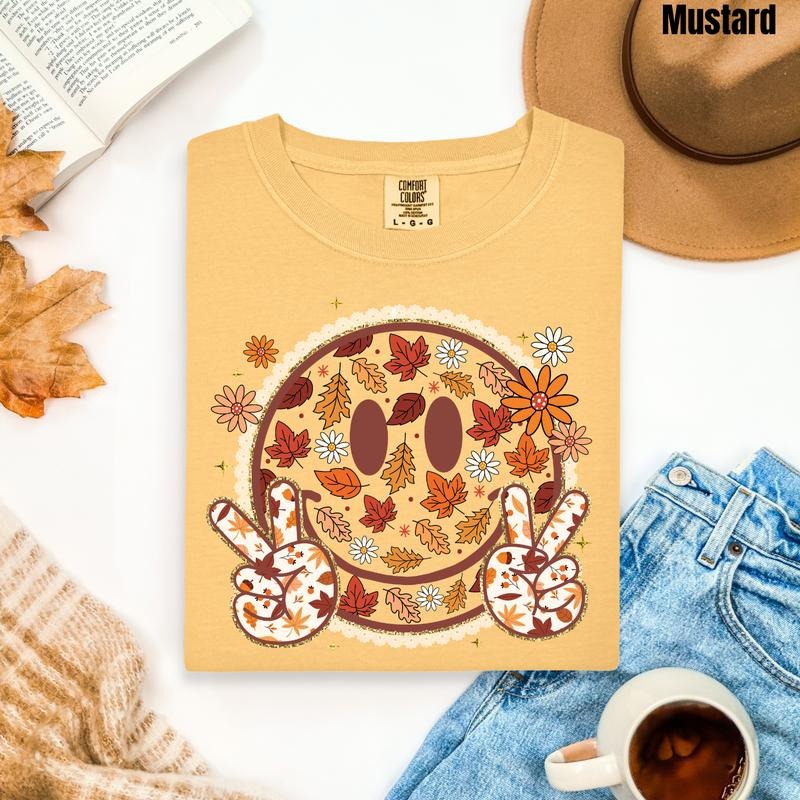 Falling Leaves Happy Face Comfort Colors T-Shirt 'NLB' Hoodie, Sweatshirt | PrintMintTees.com