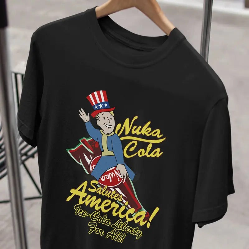 Fallout Pip Boy, Vault Boy, Fallout Shirt, Nuka Cola Salutes America Tee, Ice Cola Liberty For All, Gaming Appeal, Gift...