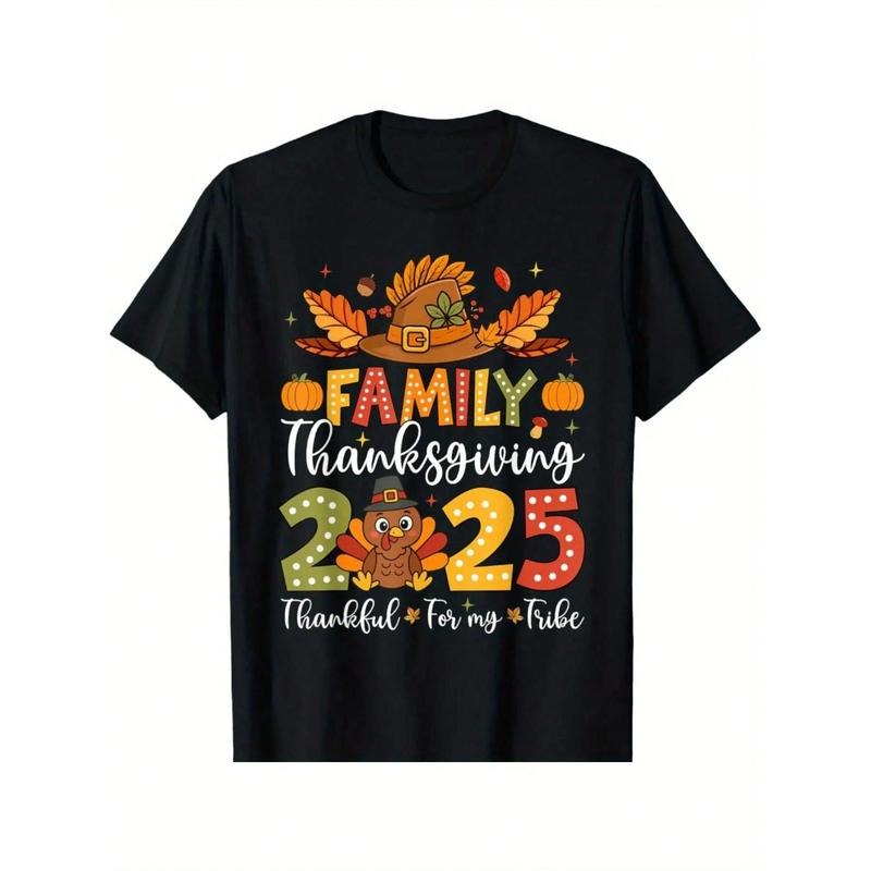 Family Thanksgiving 2025 Thanksgiving Crew Turkey Matching-Shirt,Summer Cotton Casual Short Sleeve, Crew Neck Suitable...