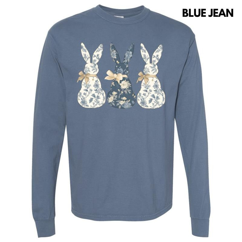 Fancy Floral Bunny Trio Long Sleeve Comfort Colors T-Shirt 'NLB' Hoodie, Sweatshirt | PrintMintTees.com
