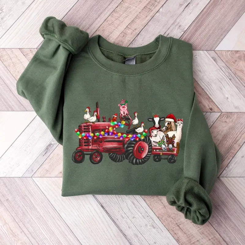 Farm Animals Christmas Sweatshirt, Christmas Farm Animals Truck Shirt, Christmas Animals Sweater, Country Christmas...