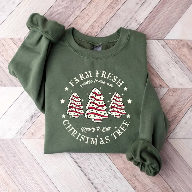 Farm Fresh Christmas Tree Shirt, Christmas Tree Cake Shirt, Christmas Shirt For Women Cotton Polyester Hoodie Sweatshirt