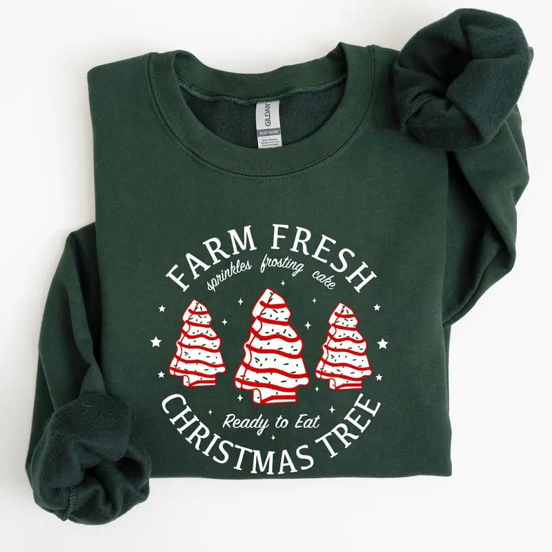 Farm Fresh Christmas Tree, Cake, Winter, Santa, Xmas Sweatshirt, Women's Crew Neck, Crewneck Shirt Hoodie | PrintMintTees.com