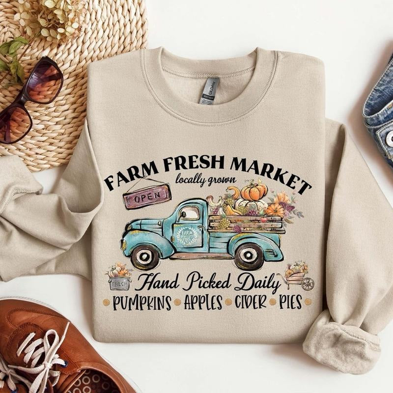 Farm Fresh Pumpkin Sweatshirt, Fall Crewneck Unisex Shirt Hoodie | PrintMintTees.com