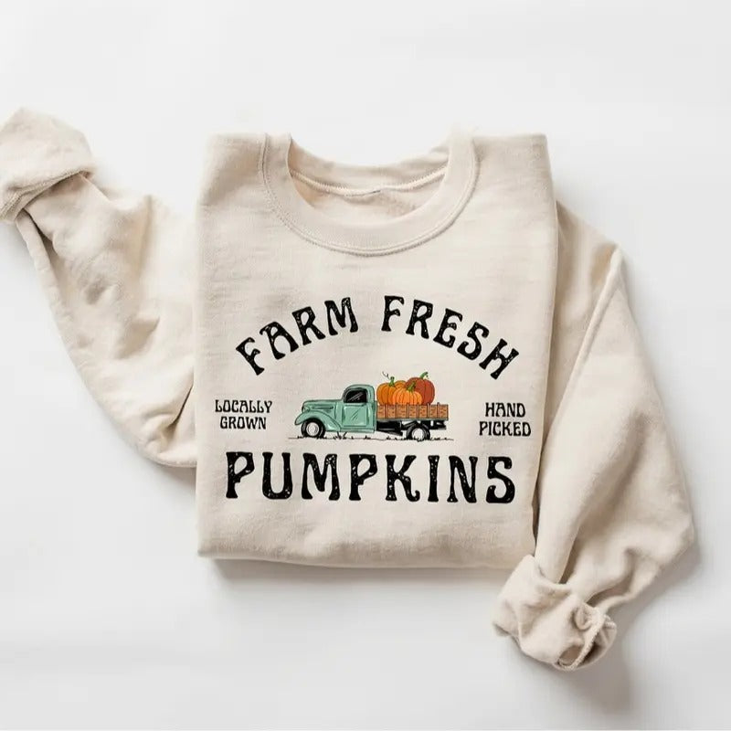 Farm Fresh Pumpkins Fall Women sweatshirt Thanksgiving sweater Fall Pumpkin Shirt Hoodie | PrintMintTees.com