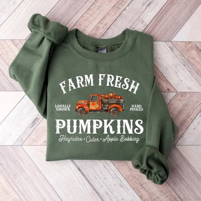 Farm Fresh Pumpkins Sweatshirt, Autumn Fall Sweater, Fall Pumpkin Shirt, Pumpkin Patch Shirt, Fall Graphic Shirt, Autumn...