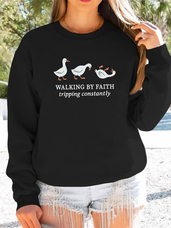 Fashion Casual Cartoon Letter Print Long Sleeve Round Neck Women's Pullover Sweatshirt, 7 Colors Available, Spring & Fall...