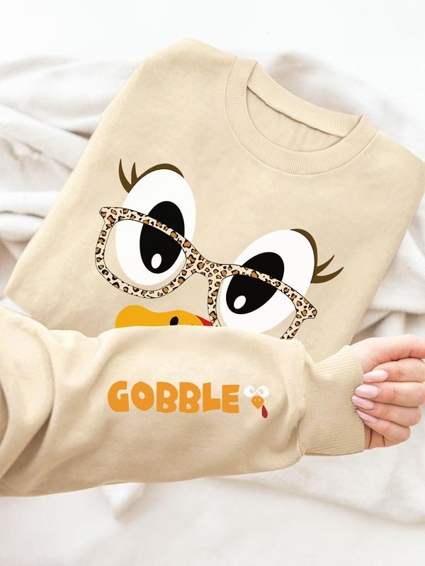 Fashion Casual Cartoon Sleeve Printed Long Sleeve Round Neck Women's Pullover Sweatshirt, Thin Fit for Spring & Fall...