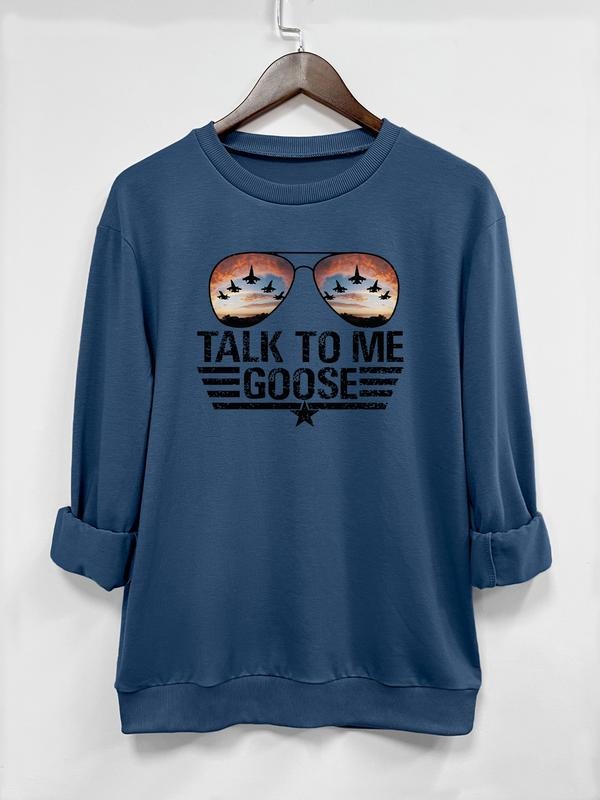 Fashion Casual Letter Glasses Print Long Sleeve Pullover Sweatshirt, 9 Colors to Choose From, Moderate Fabric Thickness...