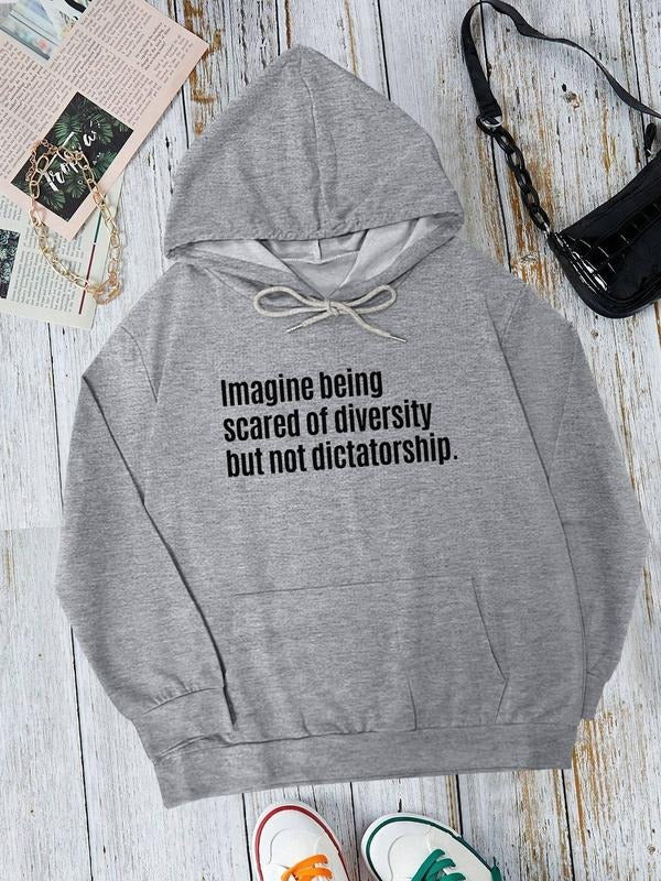 Fashion Casual Letter Print Hooded Sweatshirt with Pocket, Long Sleeve Fitted Pullover for Fall & Winter, Available in 7...