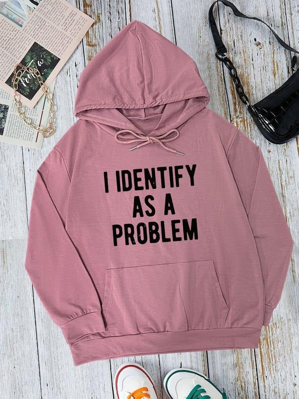 Fashion Casual Letter Print Hooded Sweatshirt with Pocket, Long Sleeve Fitted Pullover for Fall & Winter, Available in 7...