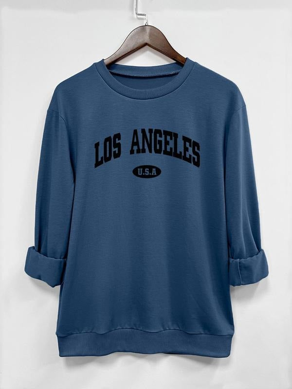 Fashion Casual Letter Print Long Sleeve Crew Neck Pullover Sweatshirt, Choose From 9 Colors, Ideal for Fall and Winter...