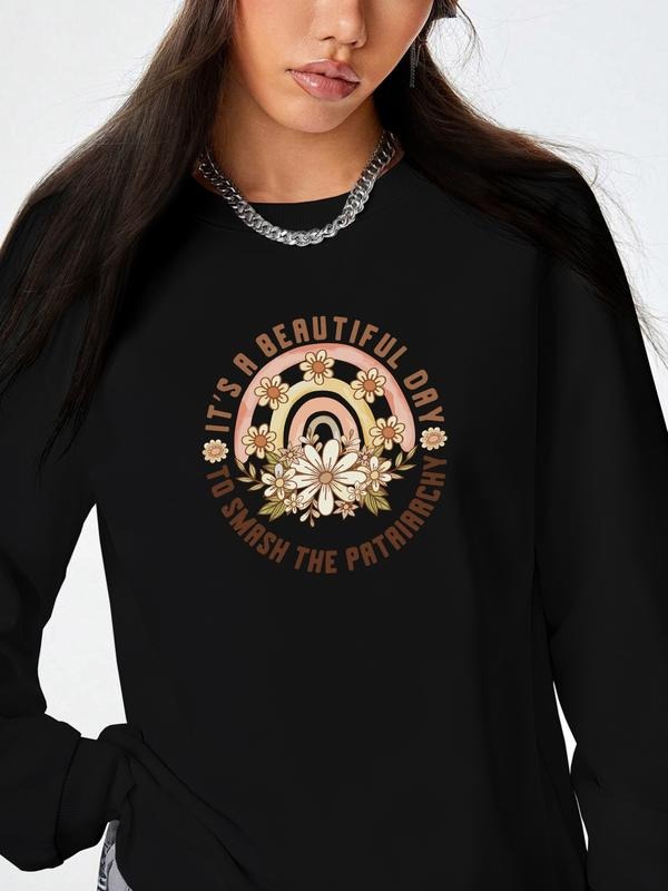 Fashion Casual Letter Print Long Sleeve Round Neck Women's Pullover Sweatshirt, 7 Colors Available, Fall & Winter Wear...