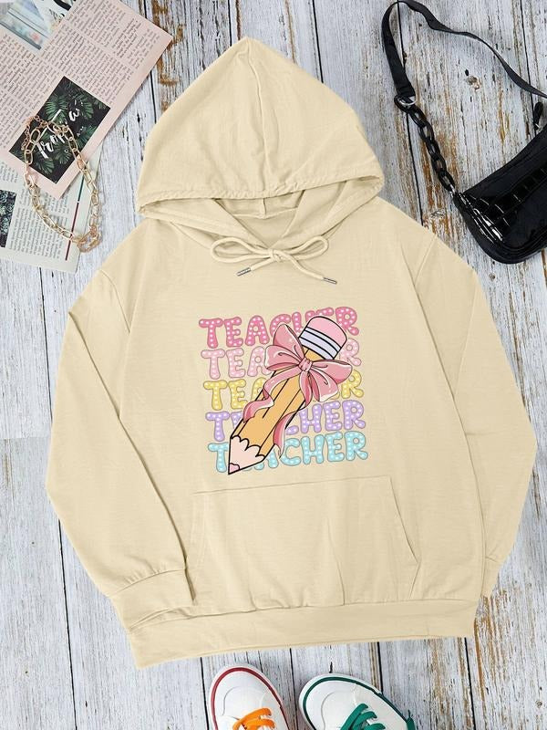 Fashion Casual Simple Letter Cartoon Print Long Sleeve Hoodie Sweatshirt with Pocket, Available in 6 Colors, Fall &...
